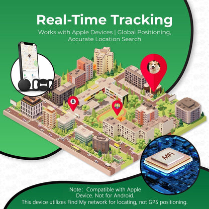 Smart Pet Tracker, Dog Tracker with Black Collar Holder, Smart Tag for Location Tracking, No Monthly Fee MFi Certificated, Work with Find My, GPS Tracker, iOS Only (Black)