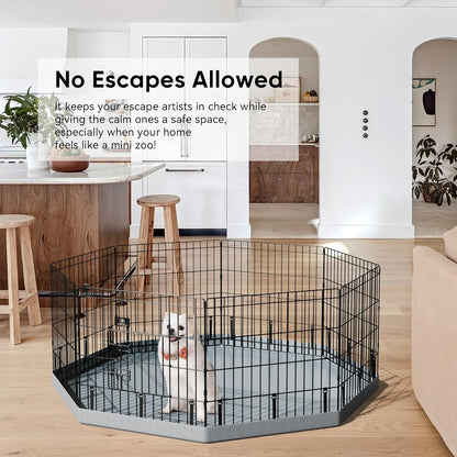 PJYuCien Dog Playpen, 8 Panels 24’’H Dog Pens Indoor with Bottom Pad, Metal Foldable Pet Puppy Exercise Fence Crate Kennel, Better for Small Animals,Grey