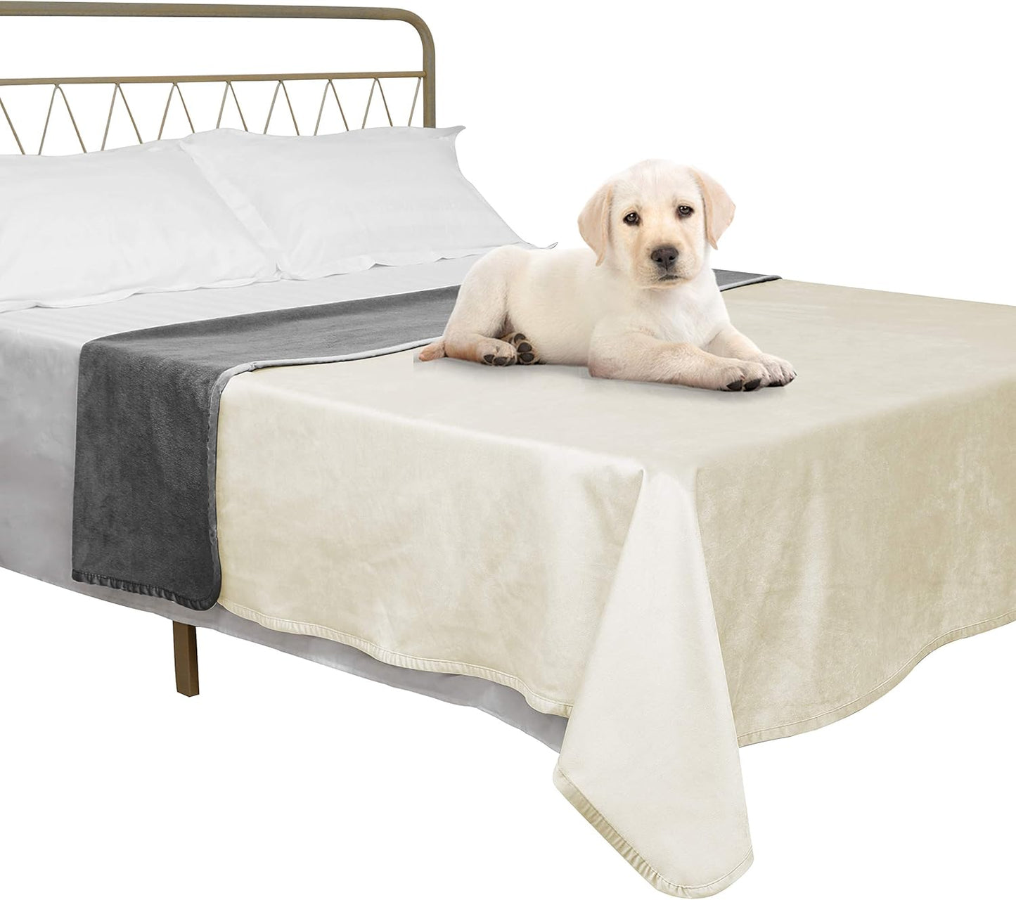 Ameritex Pet Bed Blanket Reversible 100% Waterproof Velvet Super Soft for Sofa and Bed (40x60 Inches, Cream+Grey)