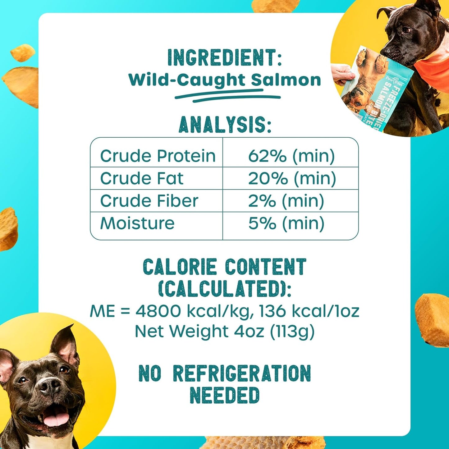 Freeze Dried Dog Treats - Wild Caught Salmon - Dog Food Dry Snacks - with Protein & Omega 3s - for All Breeds & Sizes - No Artificial Flavors & Dyes, No Preservatives - 1 Pouch, 4 oz