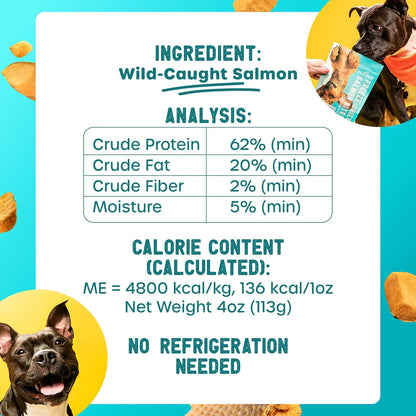 Freeze Dried Dog Treats - Wild Caught Salmon - Dog Food Dry Snacks - with Protein & Omega 3s - for All Breeds & Sizes - No Artificial Flavors & Dyes, No Preservatives - 1 Pouch, 4 oz