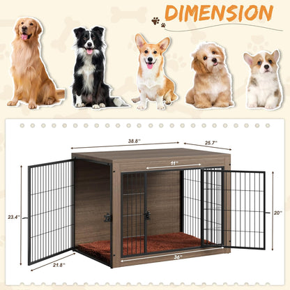 Greesum Modern Dog Crate Furniture That Doubles as a Side Table - Sturdy Wooden Kennel with Front & Side Door Access, Plush Cushion & Chew-Resistant Design for All Dog Sizes