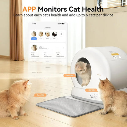 MeoWant Self Cleaning Cat Litter Box, Large Capacity Automatic Cat Litter Box with Integrated Safety Sensors, APP Control, Odor-Free for Multi Cats with Mat & Liner