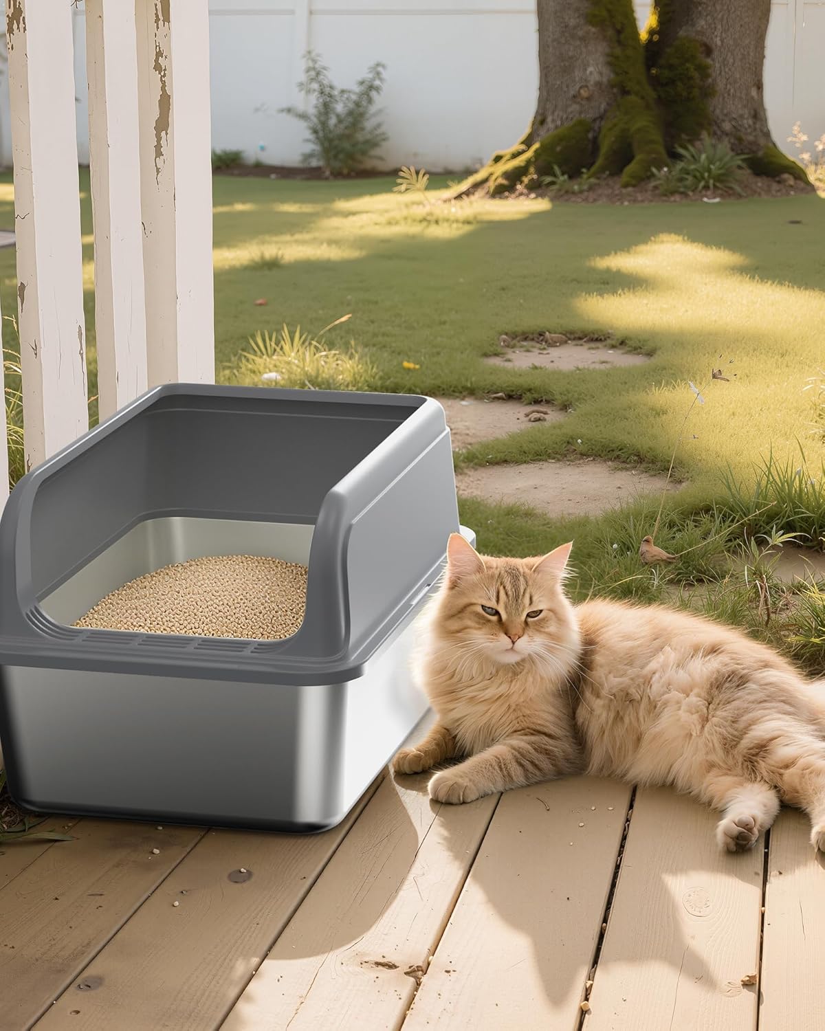 Stainless Steel Cat Litter Box, Metal Kitty Litter Box with Scoop, Anti-Leakage Top Entry, Non-Sticky, Easy to Clean, Grey, S (1 Pack)