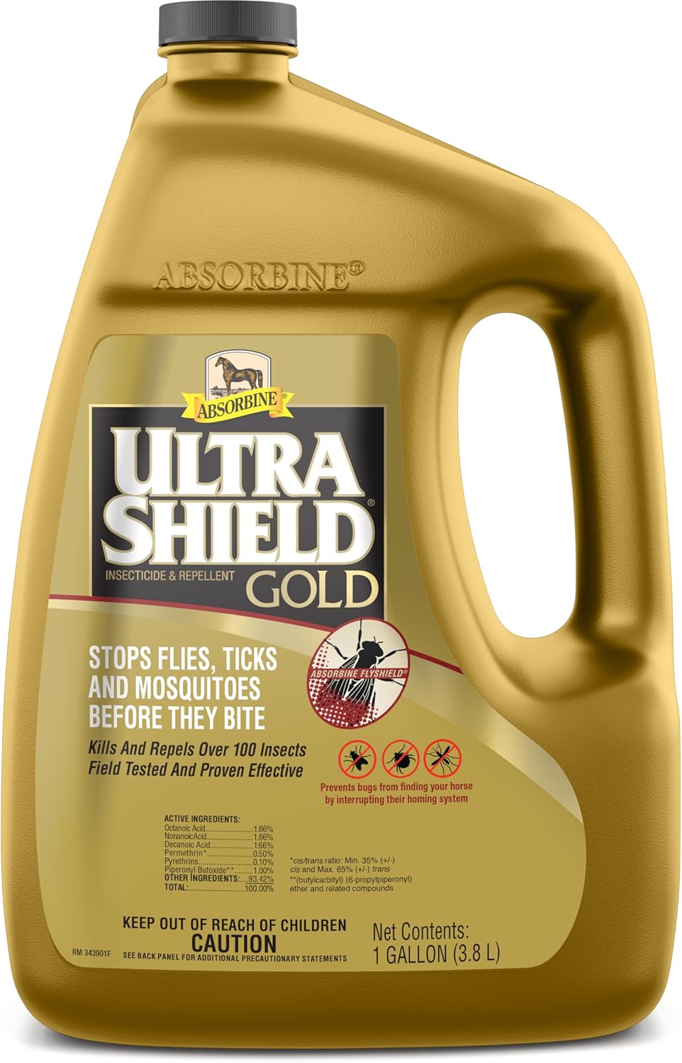 Absorbine UltraShield Gold 128oz Insecticide & Repellent for 100+ Insects, Use on Horses