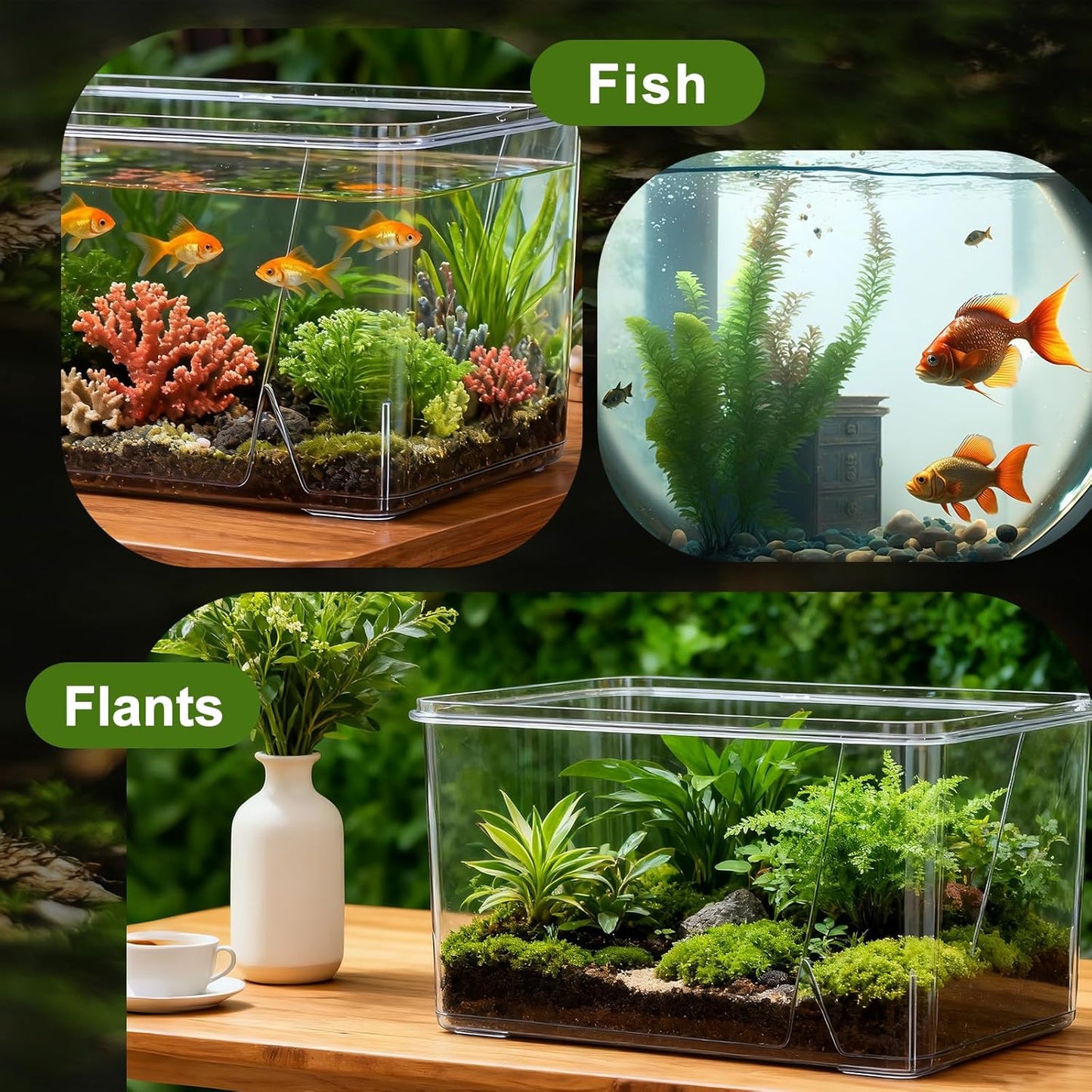 Geelin 7 Gallon Plastic Fish Tank Large Bowl Shatterproof with Crystal Clear Clarity for Terrarium, Flower Vase Centerpiece Gift for Fish Lovers(Square)