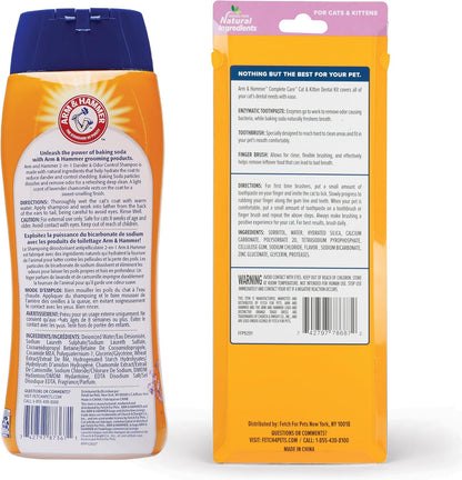 Arm & Hammer 2-in-1 Cat Shampoo & Complete Care Dental Kit Bundle – Dander Reducing Cat Shampoo, Lavender Chamomile Scent (20 Fl Oz) & Tuna Flavor Enzymatic Toothpaste with Toothbrush Set