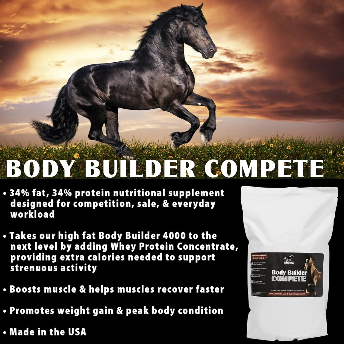 Pennwoods Body Builder Compete: Advanced Horse Weight Gain Supplement, Designed for Competition and Sale, 11lb Bag