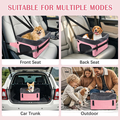 PetsHome Dog Car Seat for Small Dogs, Detachable Washable Dog Booster Car Seat with Storage Pocket, Breathable Mesh, Safety Leash, Adjustable Straps for Small Pets Up to 25lbs-Pink