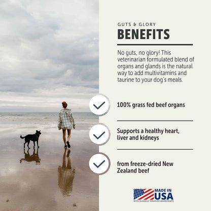 Four Leaf Rover Guts & Glory - Freeze Dried Organs for Dogs - with 100% Grass-Fed New Zealand Beef - Rich in Minerals - Veterinarian Formulated - 30 Large Dog Servings