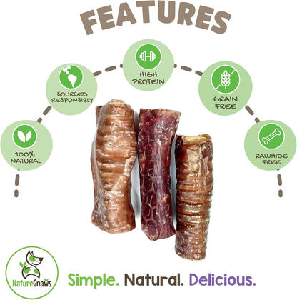 Nature Gnaws Beef Trachea Crunch Wraps for Dogs (3 Count) - Long Lasting Natural Beef Jerky Dog Chew Bones - Rawhide Free