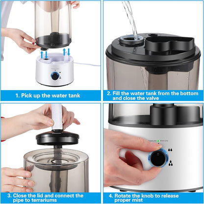 Dreyoo Reptile Humidifier Fogger, 4L Cool Mist Fog Mister with Tube for Tortoise Habitat Chameleon Snake Amphibians, Compatible with All Terrariums, Cages and Enclosures