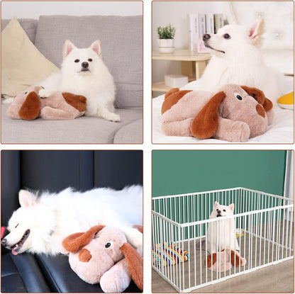 Puppy Heartbeat Toy, Dog Heartbeat Toy for Separation Anxiety Relief, Puppy Toy with Heartbeat Stuffed Animal Anxiety Calming Behavioral Aid Plush Toy for Dogs Cats Pets (Brown +)