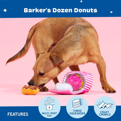 Barkbox Dog Toys – Barker’s Dozen Donuts Plush 4 in 1 Multi Part Interactive Dog Toy for Dogs & Puppies – Small