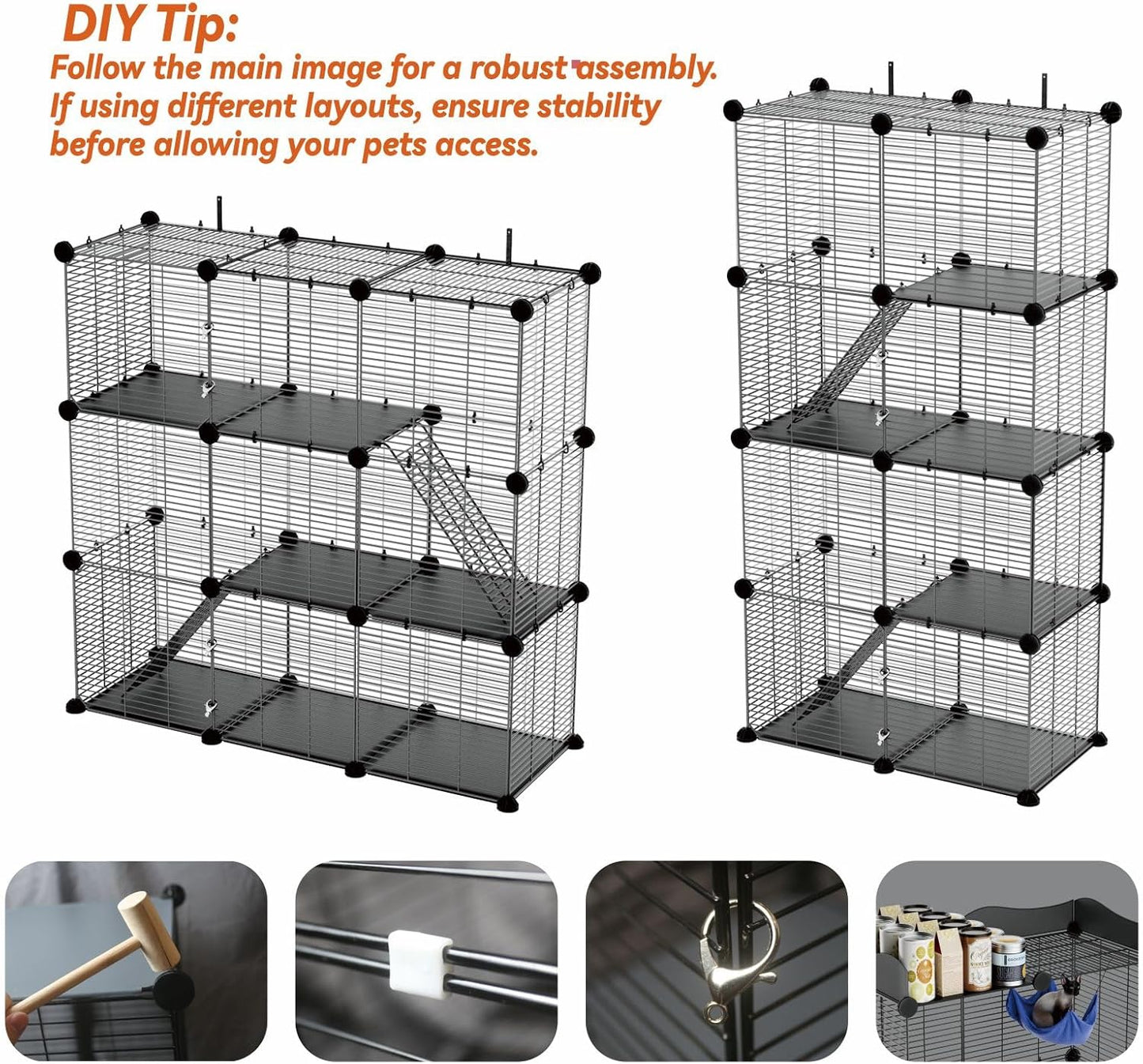 Cat Cage Indoor, Big Wire Cat Cage Kennels Enclosures DIY Playpen Crates, Pet Pen C&C Cage for Multiple Cats Kittens Rabbits Bunny Ferrets Chinchilla and Small Animals