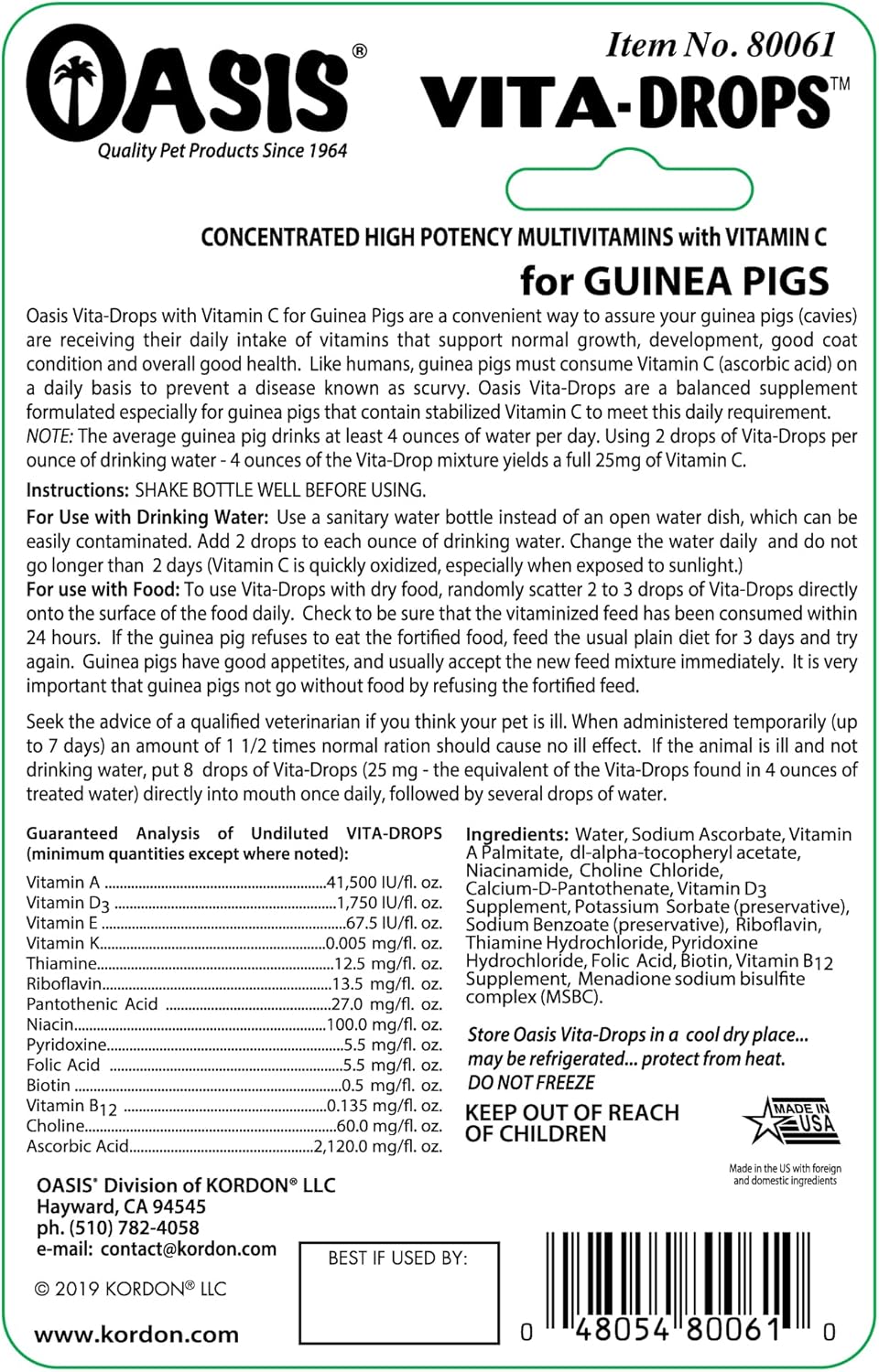 OASIS # 80061 Guinea Pig Vita Drop, 2-Ounce