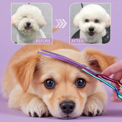 6.5"/8.0'' Professional Chunker Shear Twin Tail Downward Curved Pet Grooming Thinning/Blending Scissors Dog&cat Grooming Chunkers Shear (6.5 inches) Rainbow