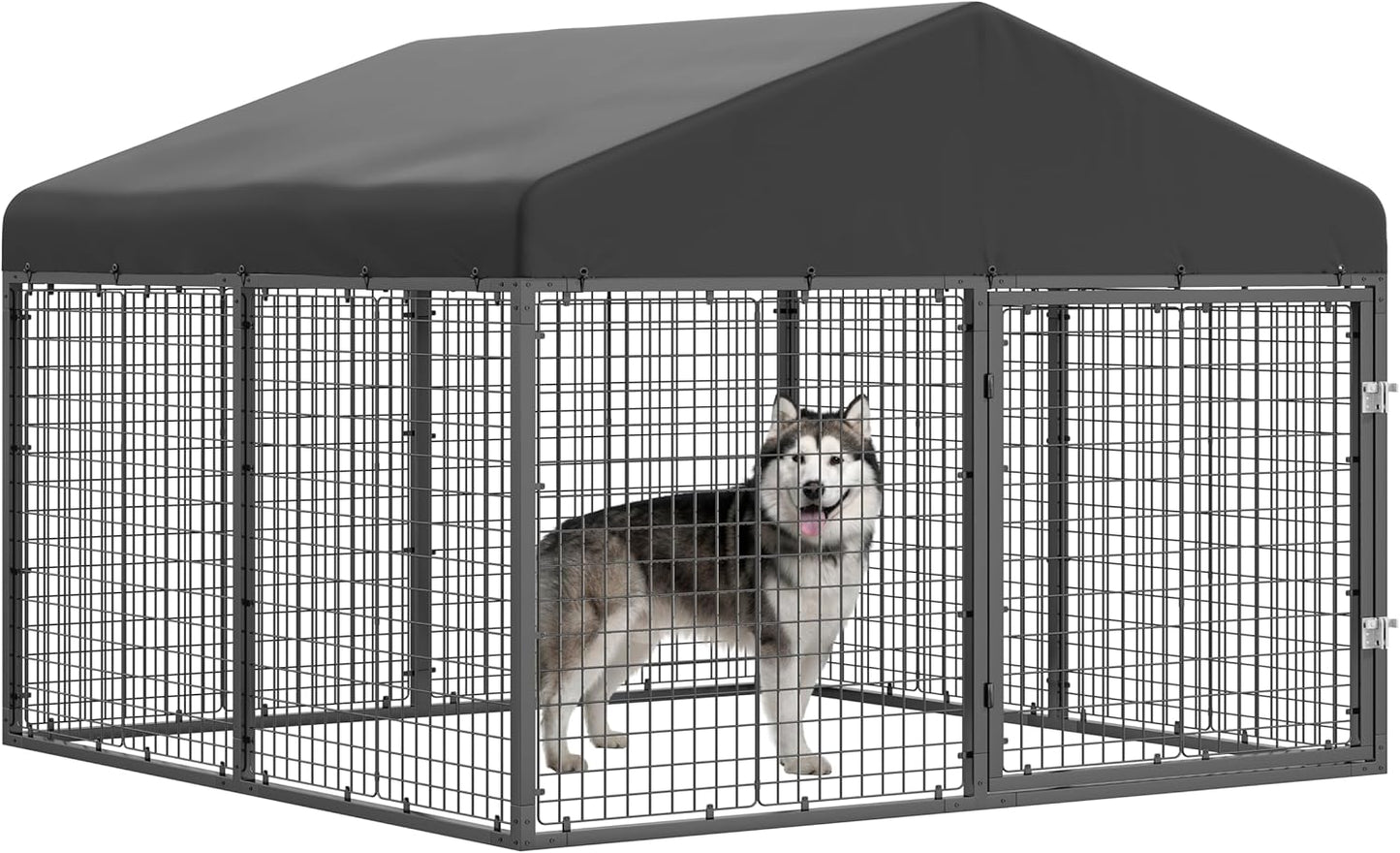 Large Outdoor Dog Enclosure,Heavy Duty Dog Cage with Roof,Galvanized Steel Dog Kennel Fence with Double Safety Locks(79”W x 79”D)