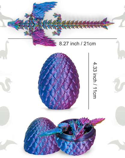 Cessfle 【2025 Updated 3D Printed Dragon Egg, Articulated Crystal 3D Printed Dragons with Wings, Cool Unique Birthday Gifts for Boys Kid Teen Adult, Dinosaur Eggs Fidget Toy