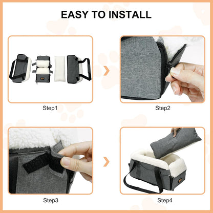 Center Console Dog Car Seat for Small Dogs, Dog Booster Seat with Upgraded Safety Tethers, Detachable Washable Pet Car Seat Travel Bed Under 25lbs(Grey)