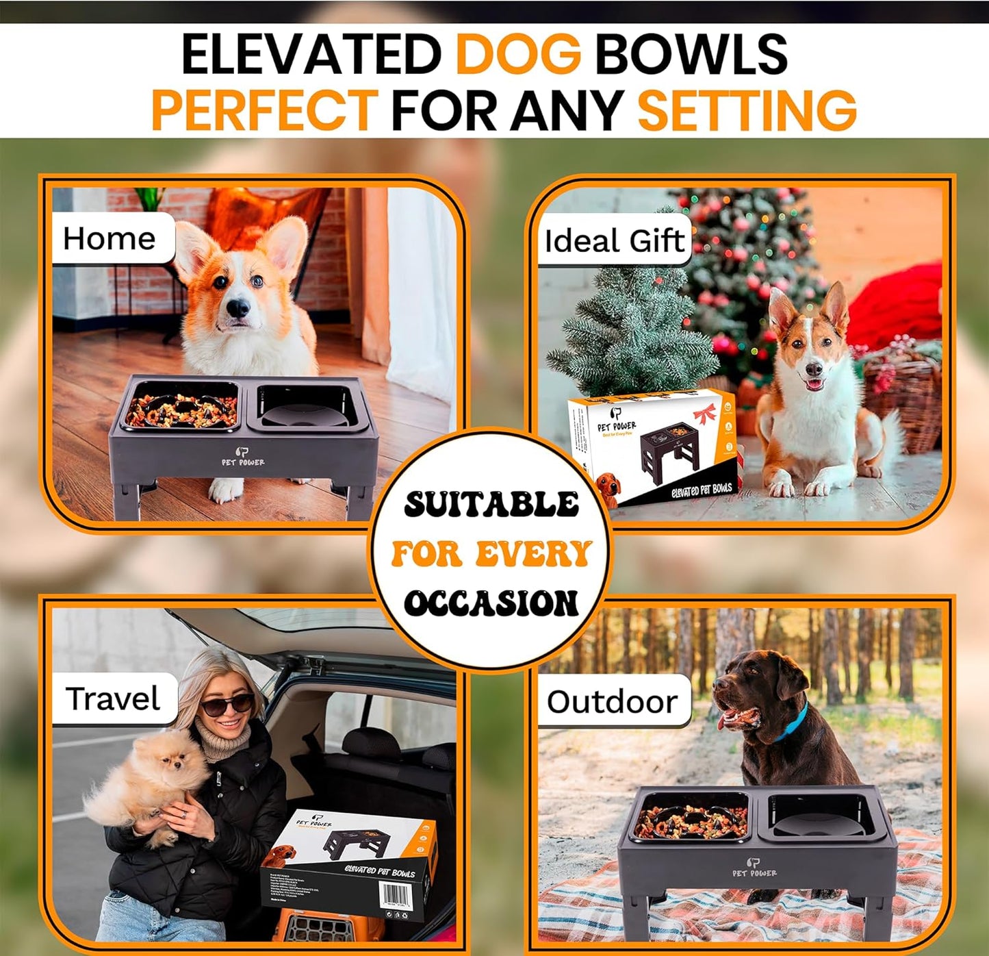 Dog Bowls Elevated, 4 Adjustable Height Raised Dogs Bowl with No-Spill Water Dish & Slow Feeder, Non-Slip Food & Water Bowl for Small Medium Large Dogs - Elevated Dog Bowls Large Breed