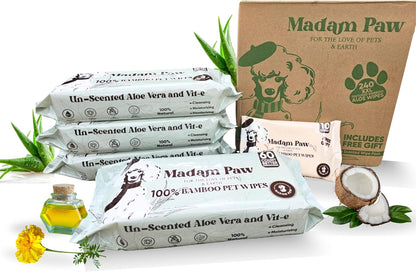 XL Organic Unscented Pet Wipes - Paws Body Butt - Plant Based Bamboo Pet Wipes - Thick Hypoallergenic & Textured for Cleansing & Gentle Hydrating Cat & Puppy Dog Wipes for Travel