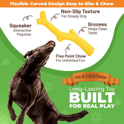 Natural Rubber Durable Dog Toys for Large & Medium Dogs Chicken Flavored Squeak Toy, Curved Branch Shape for Easy Grip, Fetch & Chew Toy for Dogs, Soft & Flexible Dog Enrichment Toys New Dog Toys