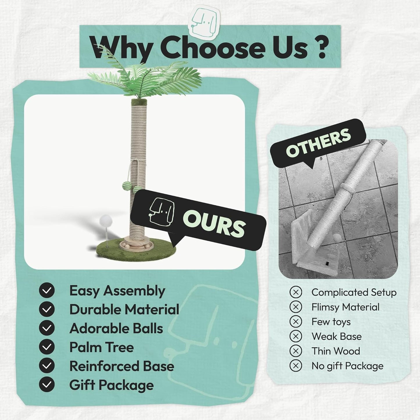 Coconut Tree Cat Scratching Post with Rotating Base, Green, 16 * 13 * 32 in