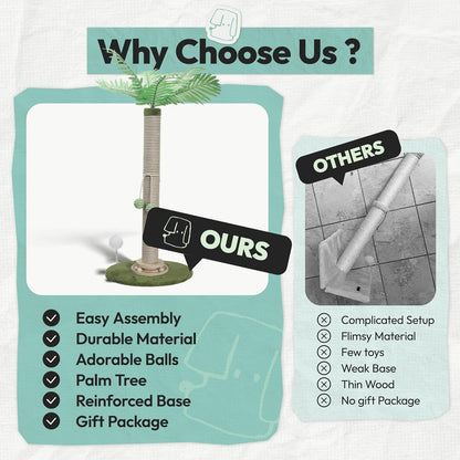 Coconut Tree Cat Scratching Post with Rotating Base, Green, 16 * 13 * 32 in