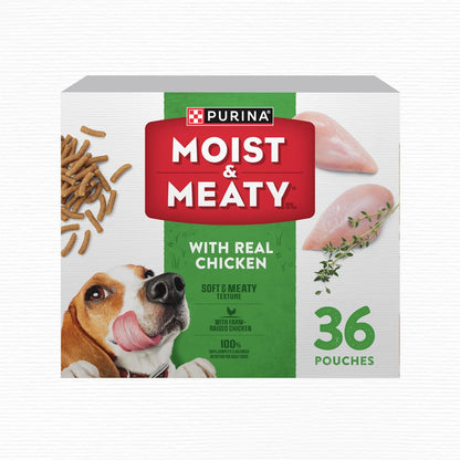 Purina Moist and Meaty with Real Chicken Recipe Soft Dog Food Pouches - 36 ct. Box