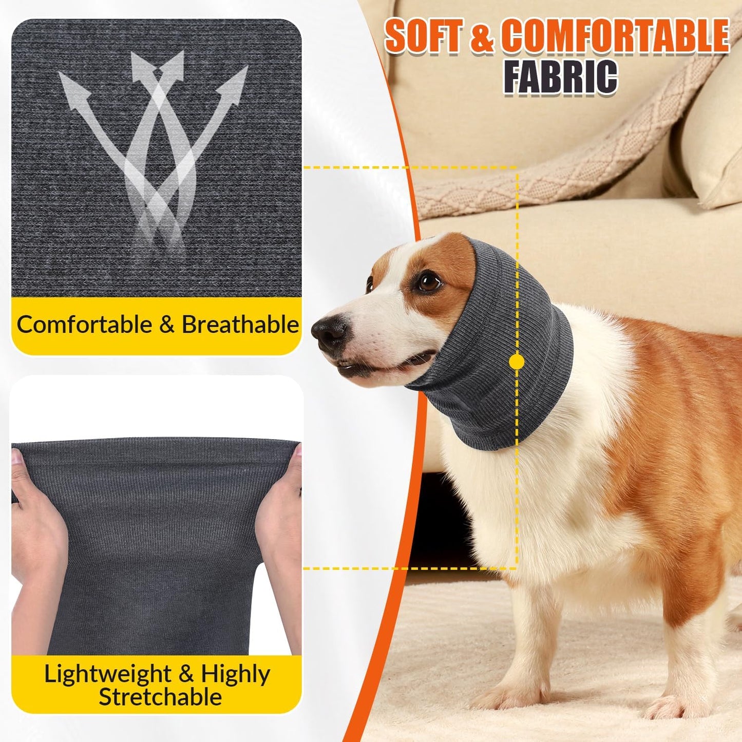 SlowTon Quiet Ears Dog Hoodie - 2 Pcs Ear Wrap Dog Ear Muffs Noise Protection, Anxiety Relief Dogs Hat Calming Hood Head Cover, Pet Headband Dogs Ear Protector for Grooming, Force Drying (Grey,S)