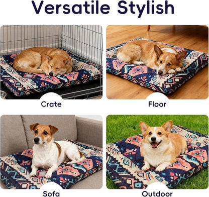 Washable Dog Crate Bed, Ultra Soft & Anti-Slip Crate Pad, Cozy Kennel Mat for Large/Medium/Small Dogs, Thick & Bohemian Dog Bed Mat (Pink, 23.0" L x 17.0" W x 2.3" H)