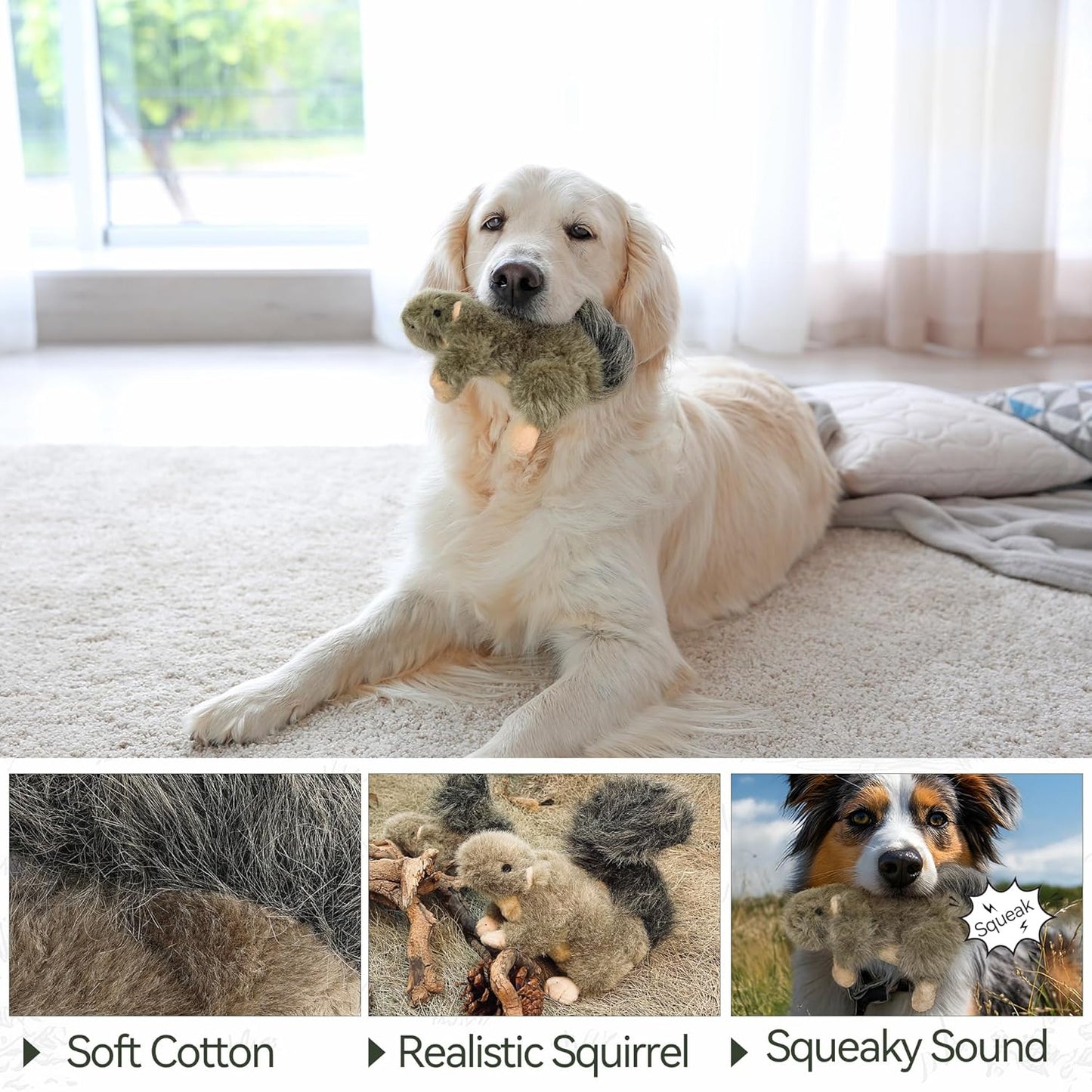 ALL FOR PAWS Classic Squirrel Pet Toys, Small and Orel Rabbit Squeaky Doy Toy Bundle