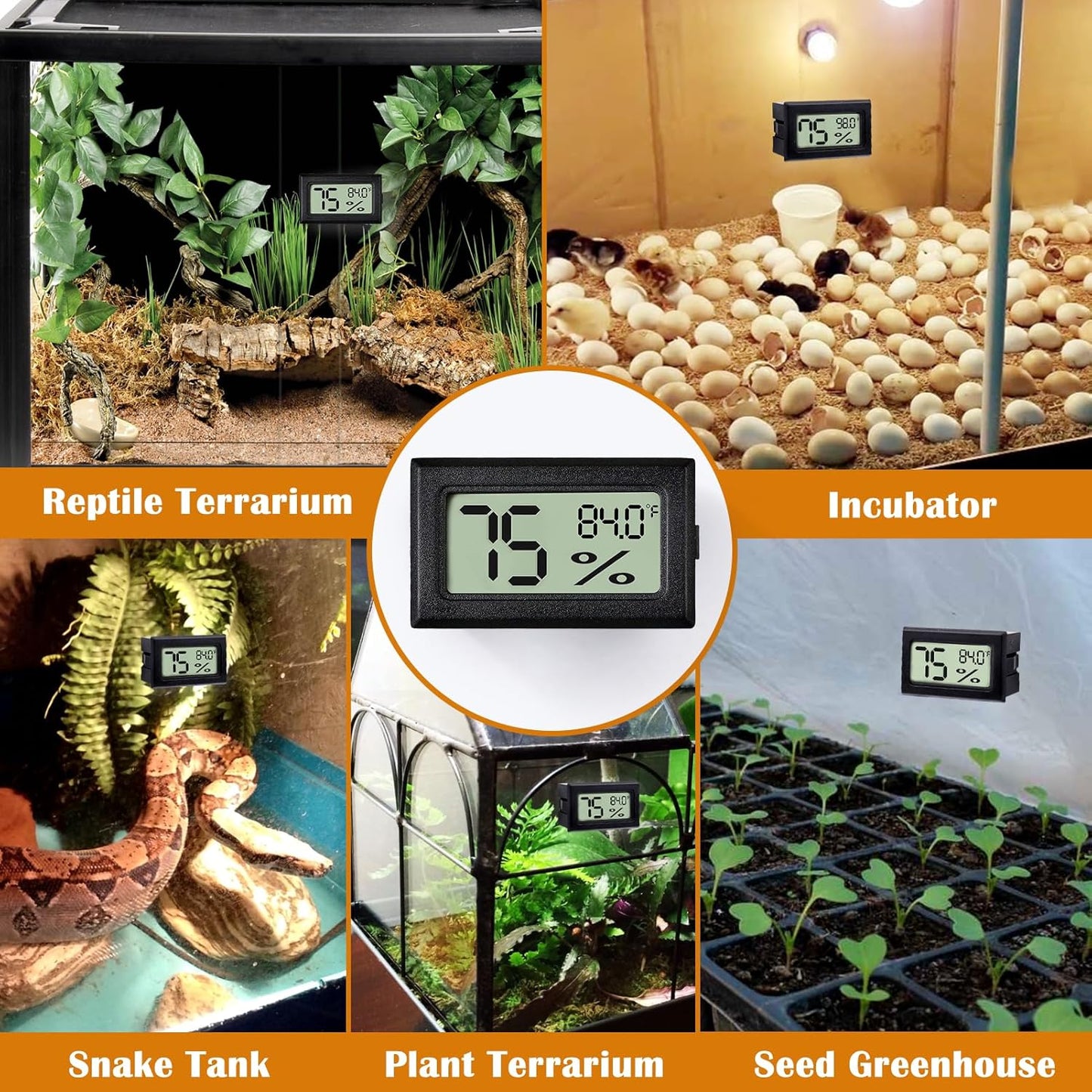 Palksky Bearded Dragon Tank Accessories, 2PCS Reptile Terrarium Thermometer and Humidity Gauge for Jumping Spider, Leopard Gecko, Crested Gecko,Hermit Crab, Gecko, Ball Python, Lizard