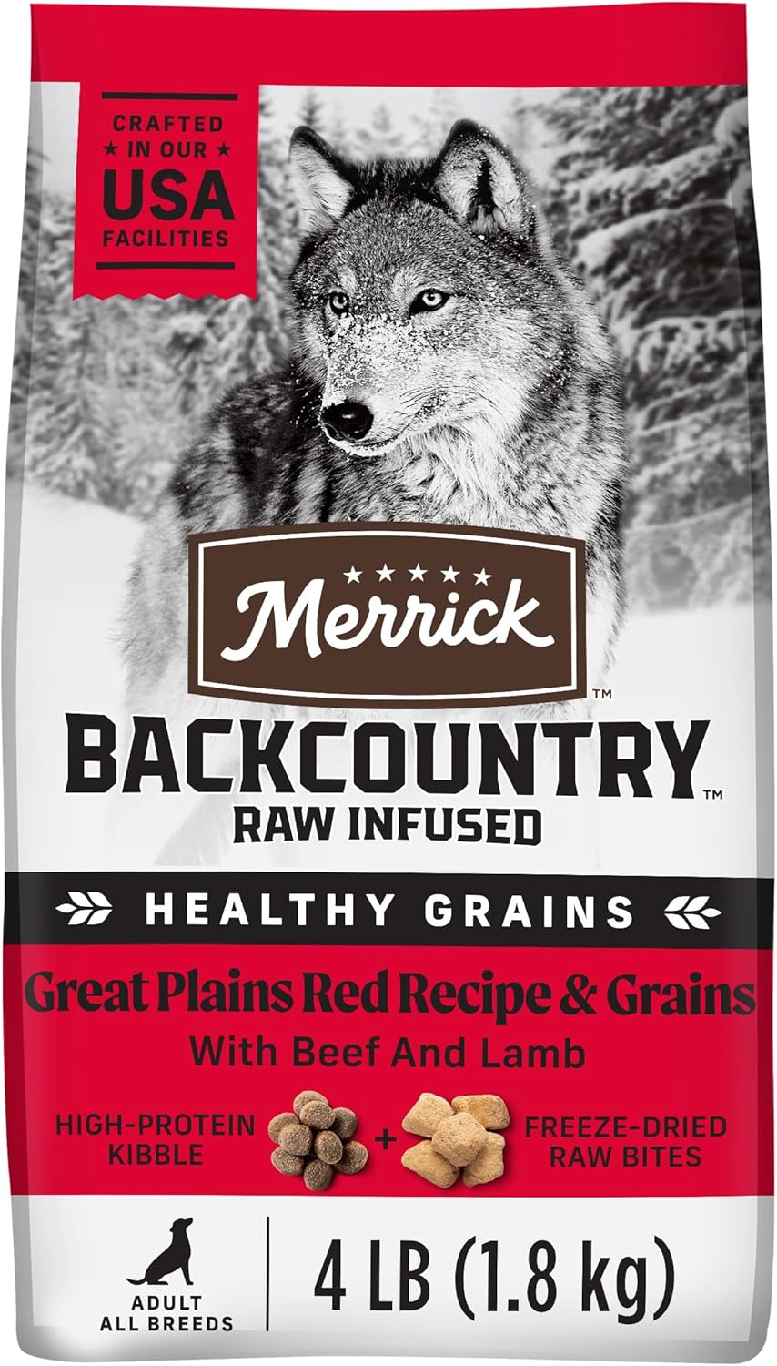 Merrick Backcountry Healthy Grains Kibble With Freeze Dried Raw Pieces, Great Plains Red Meat Recipe Dog Food - 4.0 lb. Bag