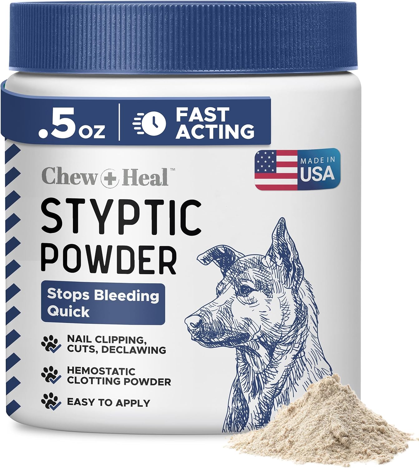Chew + Heal Labs Styptic Powder for Dogs - .5 oz Quick Stop Bleeding for Dogs Nails & Animal Cuts - Blood Stop Clotting Powder & Wound Care