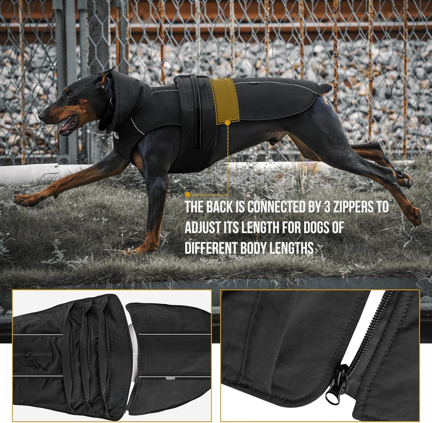 OneTigris Dog Coat Waterproof Dog Jacket with Adjustable Buckle Hook & Loop Windproof Cold Weather Coats for Small Medium Large Dogs (Black, X-Large)