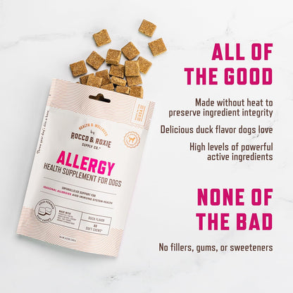 Rocco & Roxie Dog Allergy Relief Chews with Omega 3 for Dogs, Probiotics for Itching Skin, Stop Paw Licking, Fish Oil Skin and Coat Supplement, Anti-Itch, Pet Itchy Allergies and Immune Support, 60ct