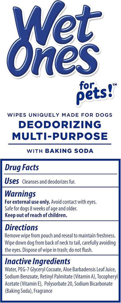 Wet Ones for Pets Deodorizing Multi-Purpose Dog Wipes with Baking Soda Dog Deodorizing Wipes for All Dogs in Tropical Splash Scent, Wipes with Wet Lock Seal Pouch Dog Wipes(Pack of 2,30 Count)