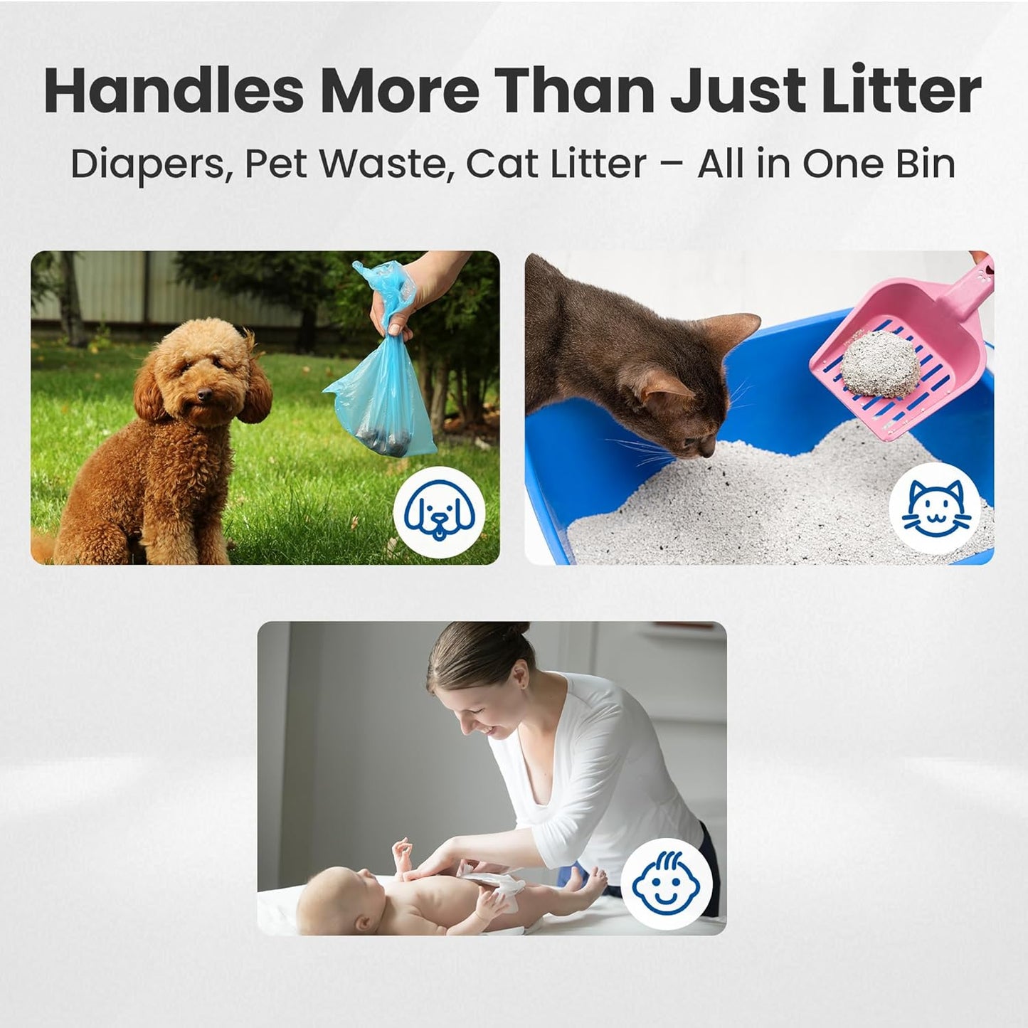 Neakasa PooGuard Litter Disposal Bin, 9.2L Trash Can for Cat Litter, Dog Waste & Diapers, with Viewing Window, Wider Opening, and 4-Month Refill Bag (White)