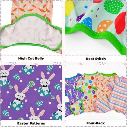 Vehomy 4-Pack Pet Dog Easter Pajama Puppy Easter Onesies Cat Pjs with Easter Egg Carrot Bunny Stripes Patterns for Small Dogs Easter Dog Clothes Outfits Shirts Jumpsuits XXL