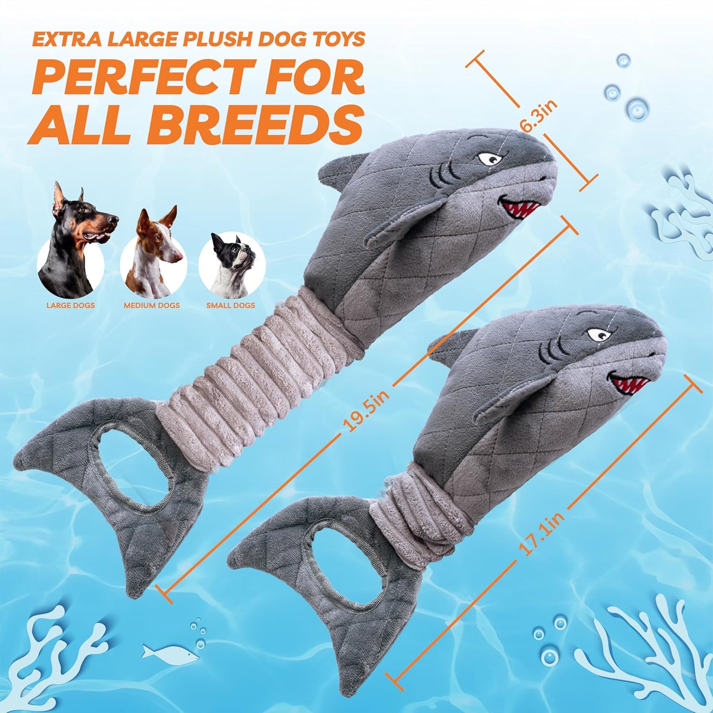 Dog Toys for Small Dogs, Squeaky Tough Dog Toys for Aggressive Chewers, Plush Dog Chew Toys for Teething, Interactive Shark Dog Toys to Keep Them Busy, Puppy Toys for Small, Medium,Large Breeds