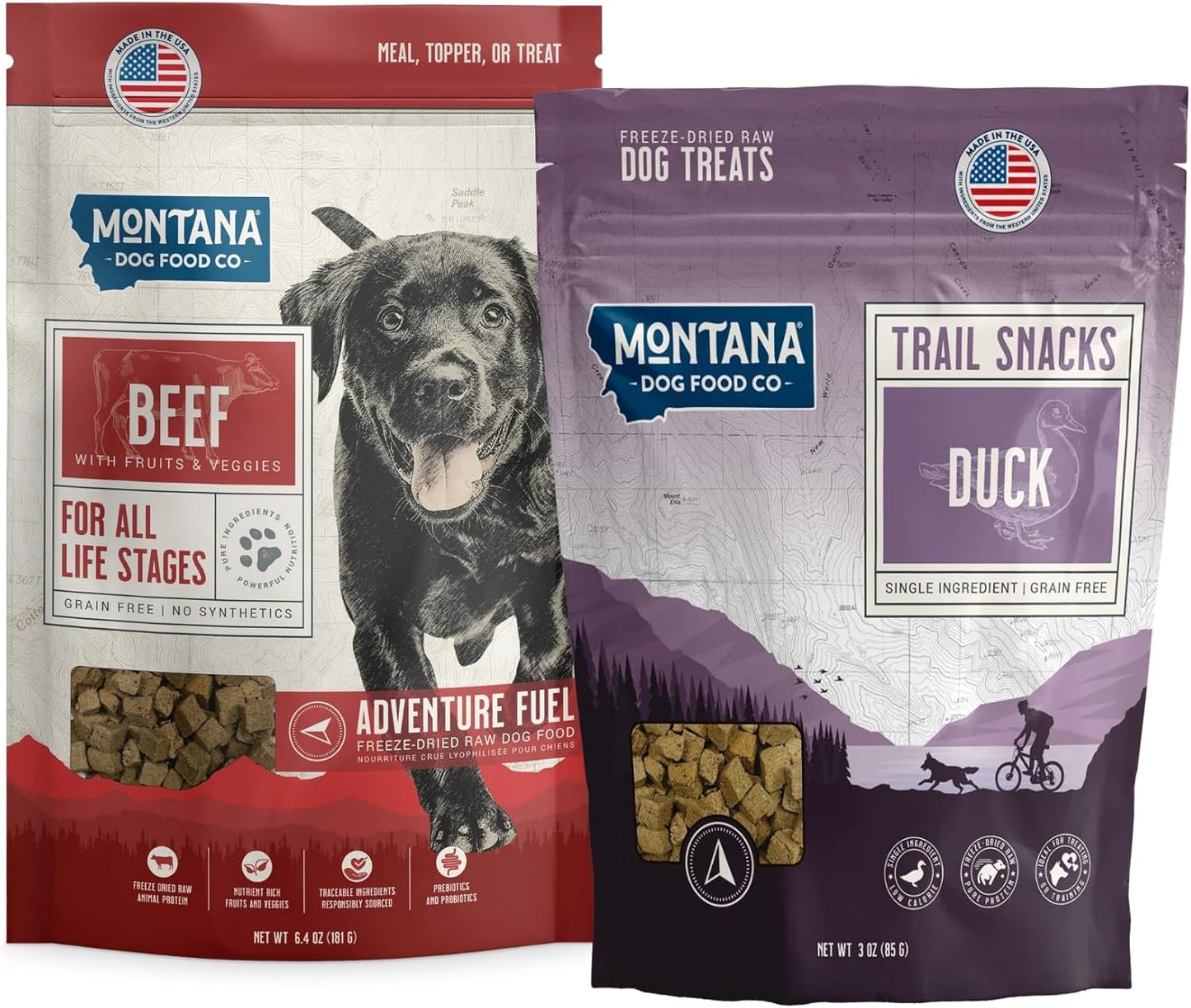 Beef Dog Food and Duck Dog Treat Adventure Fuel Bundle - Freeze-Dried Raw Food with Single Ingredient Training Snacks