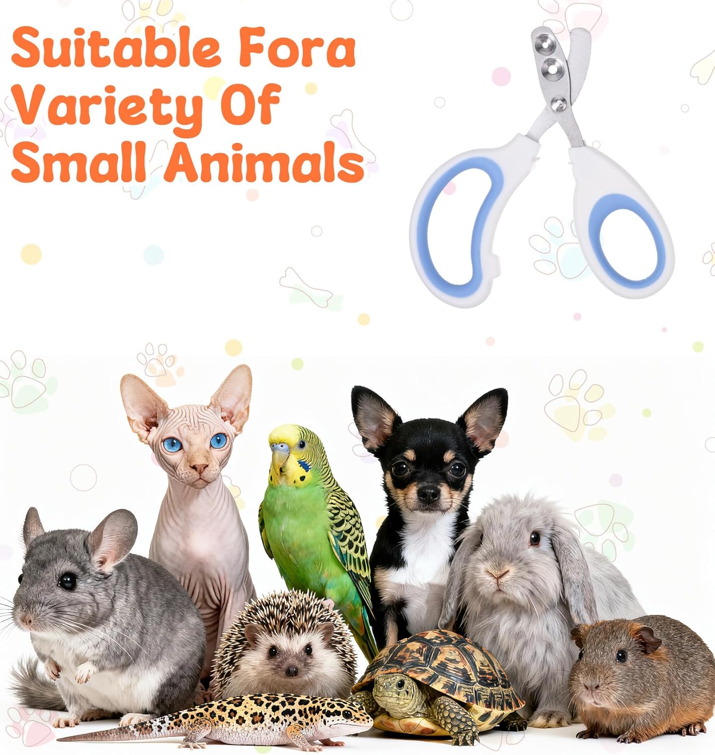 2Pcs Pet Nail Clippers, 2Pcs Kitten Nail Clipper with Guard for Cats Dogs Small Animal Claws Trimmer Ideal for Bearded Dragon Cats Rabbit, Non-slip Handle & Stainless Steel Blades, Safe & Easy to Use