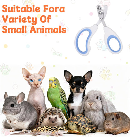 2Pcs Pet Nail Clippers, 2Pcs Kitten Nail Clipper with Guard for Cats Dogs Small Animal Claws Trimmer Ideal for Bearded Dragon Cats Rabbit, Non-slip Handle & Stainless Steel Blades, Safe & Easy to Use