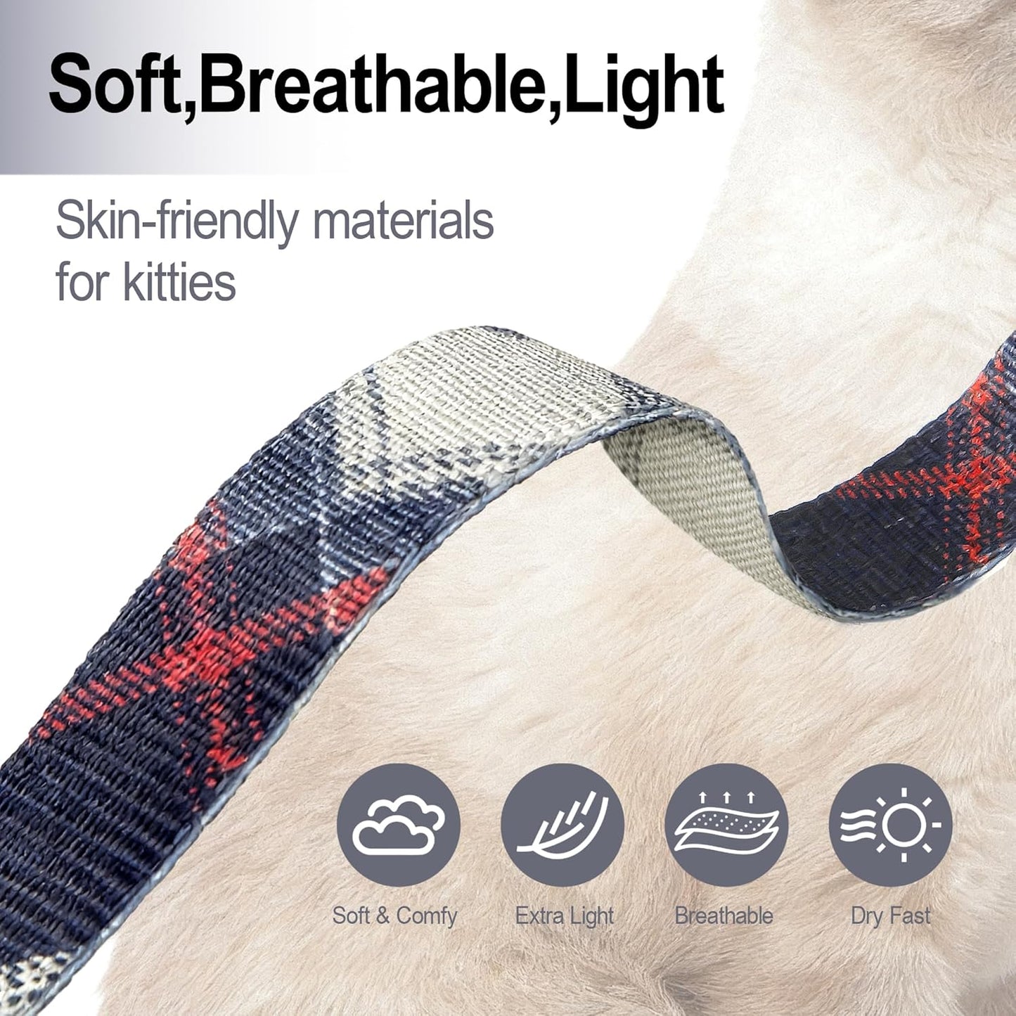 Cat Harness and Leash Set, 3-in-1 Escape Proof Adjustable, Comfortable Soft Lightweight, Safe, Easy to Wear, Walking Travel Kitten Harness for Small Medium Large Cats (Army Green)