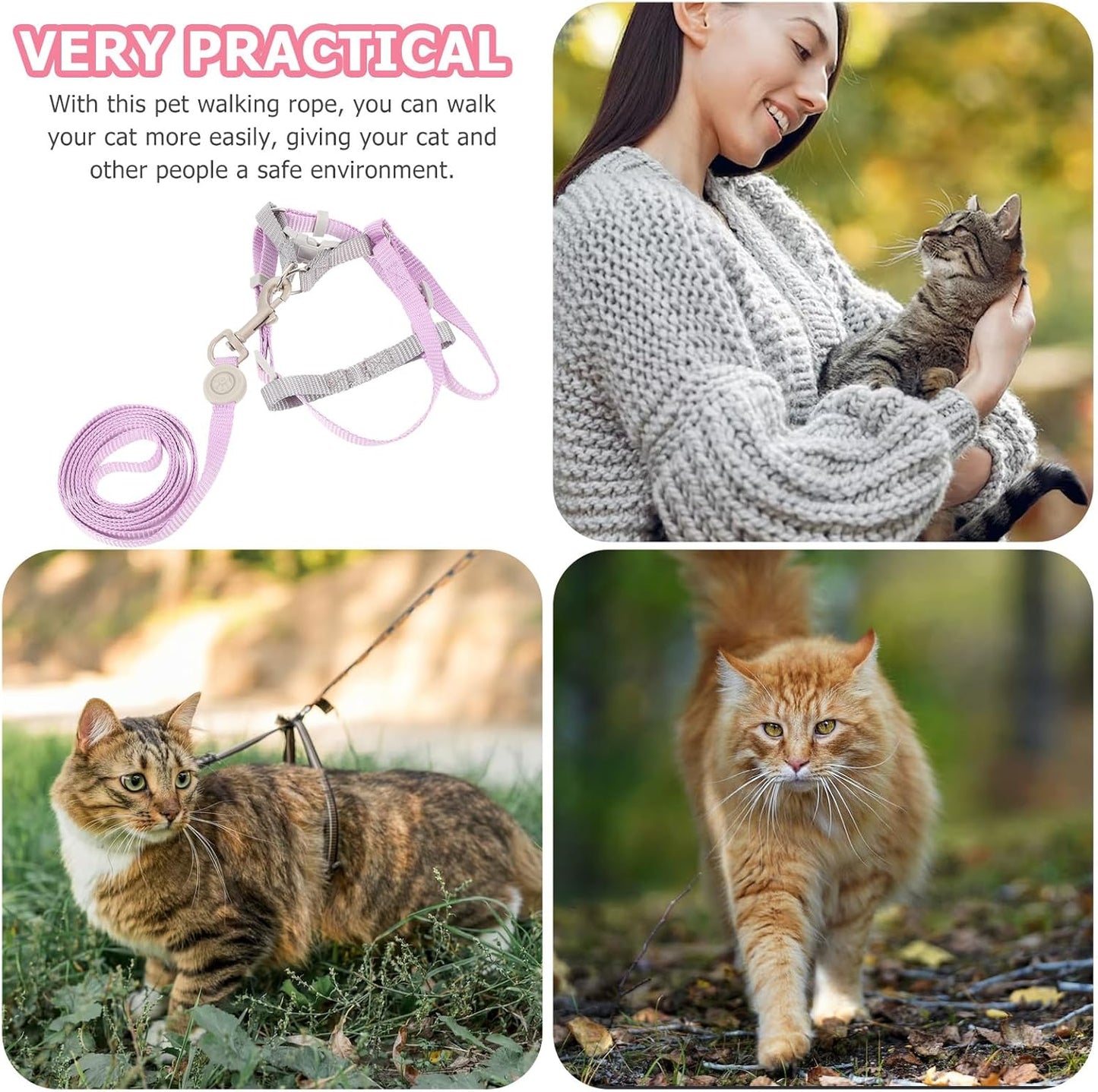 Escape Proof Small Cat Harness and Leash Set, Adjustable Soft Nylon Kitten Vest for Outdoor Walking and Training