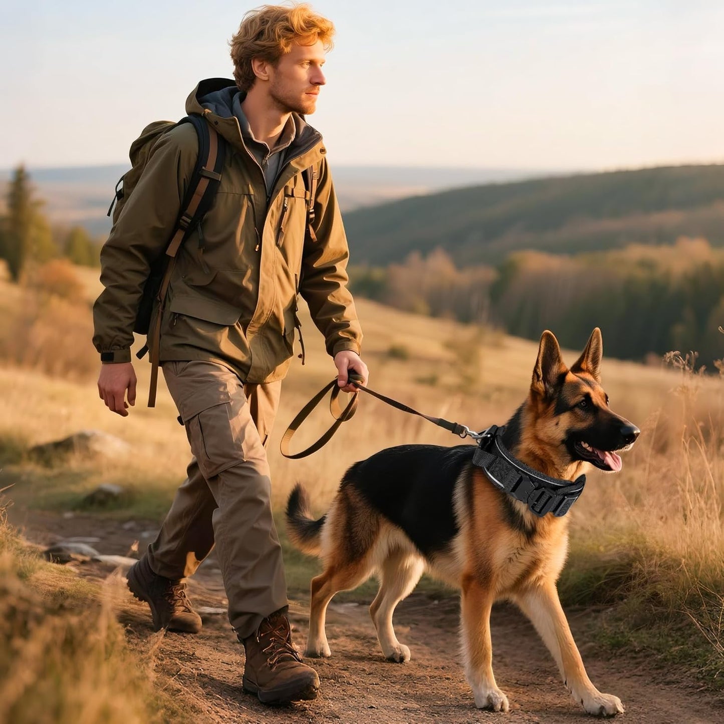 Tactical Dog Collar with Airtag Pocket, Adjustable Military Training Nylon Dog Collar, Reflective Collar with Control Handle and Heavy Duty Metal Buckle for Medium Large Dog(Black,L)