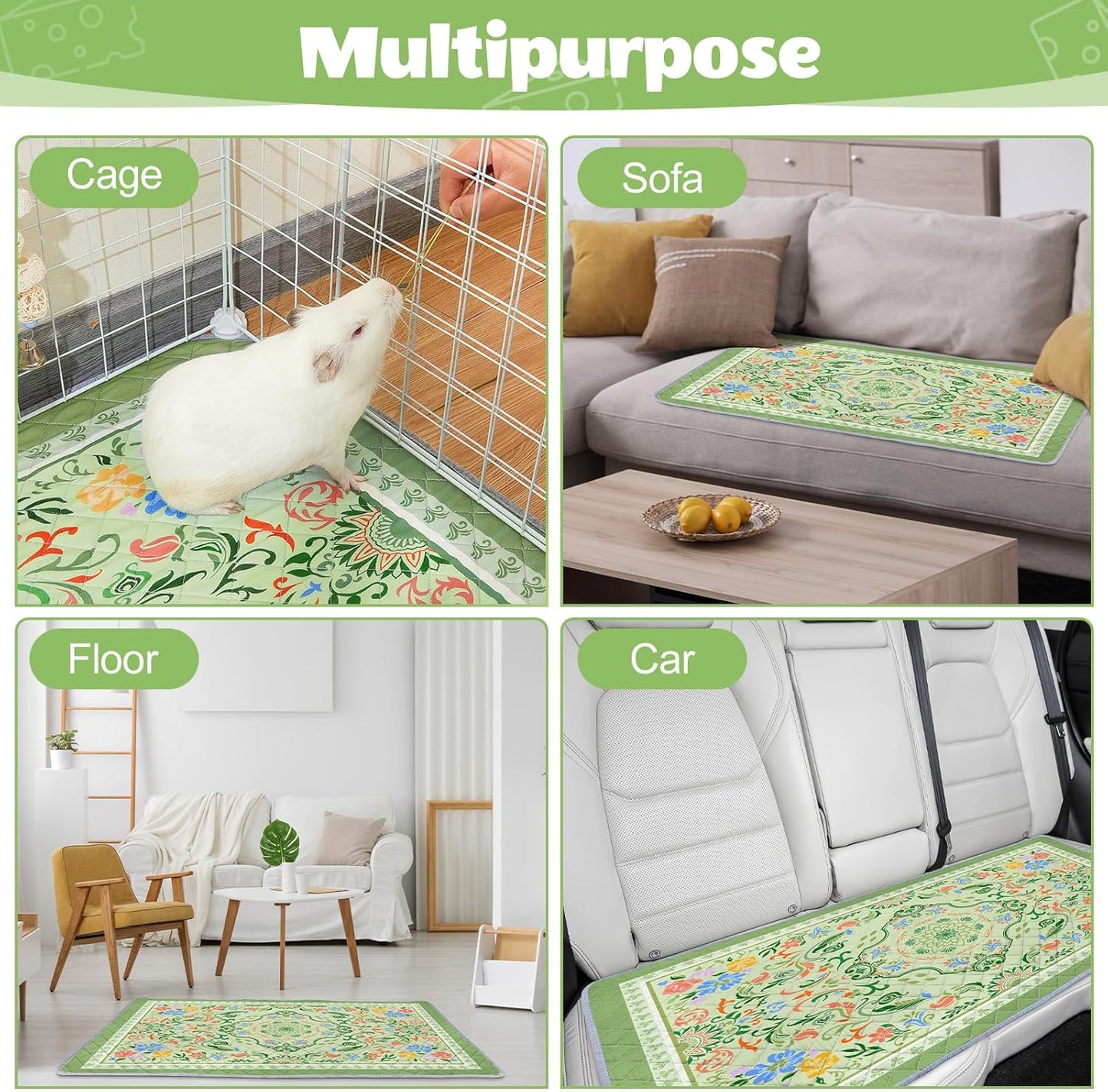 2 Pack Guinea Pig Bedding, Washable Guinea Pig Cage Liner Reusable Guinea Pig Mat Waterproof Guinea Pig Bedding for Cage, Super Absorbant Guinea Pig Pee Pads for Small Animals Hamster Rabbit Squirrel