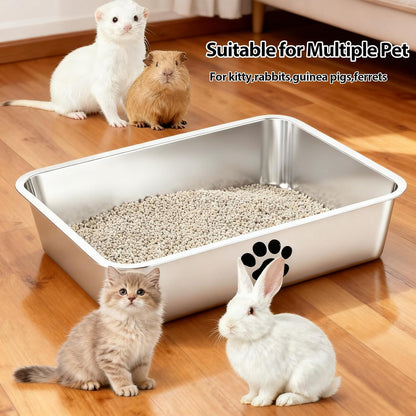 Stainless Steel Cat Litter Box with Cat Litter Scoop,Metal Kitty Litter Pan,Kitty Shallow Litter Box for Small Animals Cats Kitty,Rabbits Toilet,Easy to Clean,Non Stick